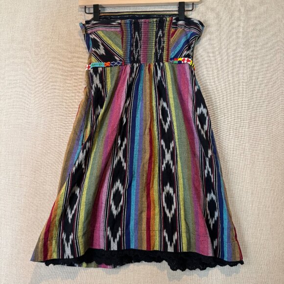 Anthropologie Edme & Esyllte Strapless Aztec Print Dress Beaded Waist Boho 0 - Picture 6 of 11